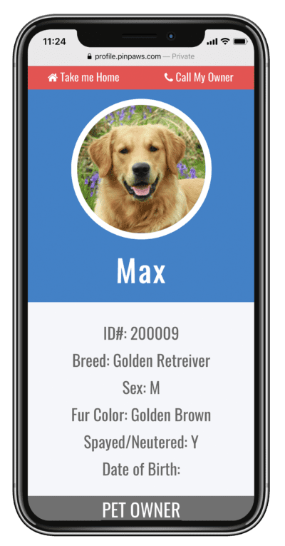 Found Pet profile pulled up on iPhone